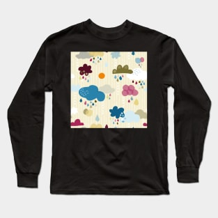 colorful clouds with raindrops Long Sleeve T-Shirt